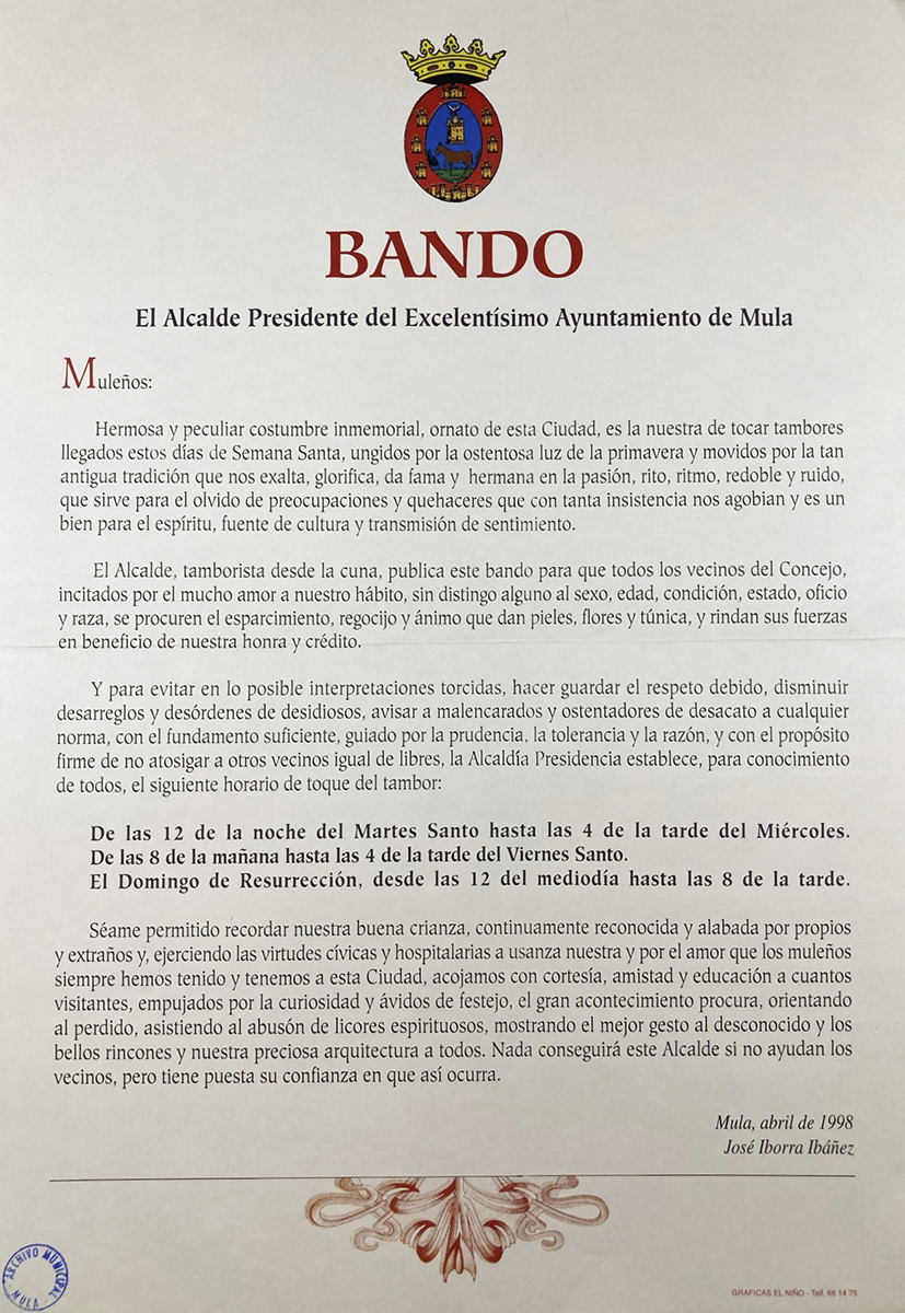 "Bando" (Schlagzeugwerbung) Stadt Mula Jahr 1998