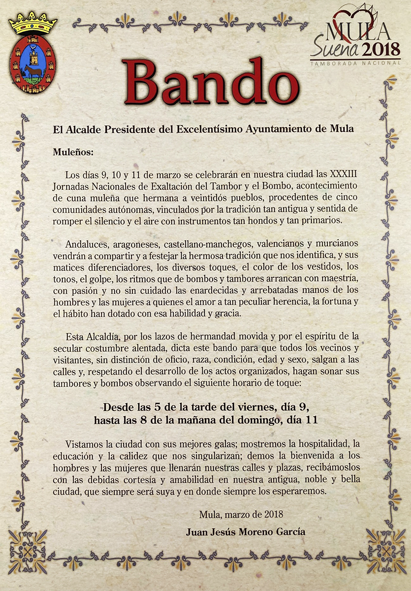 Bando Ciudad de Mula Año 2018 (3) (EXALTACIÓN DEL TAMBOR Y EL BOMBO)