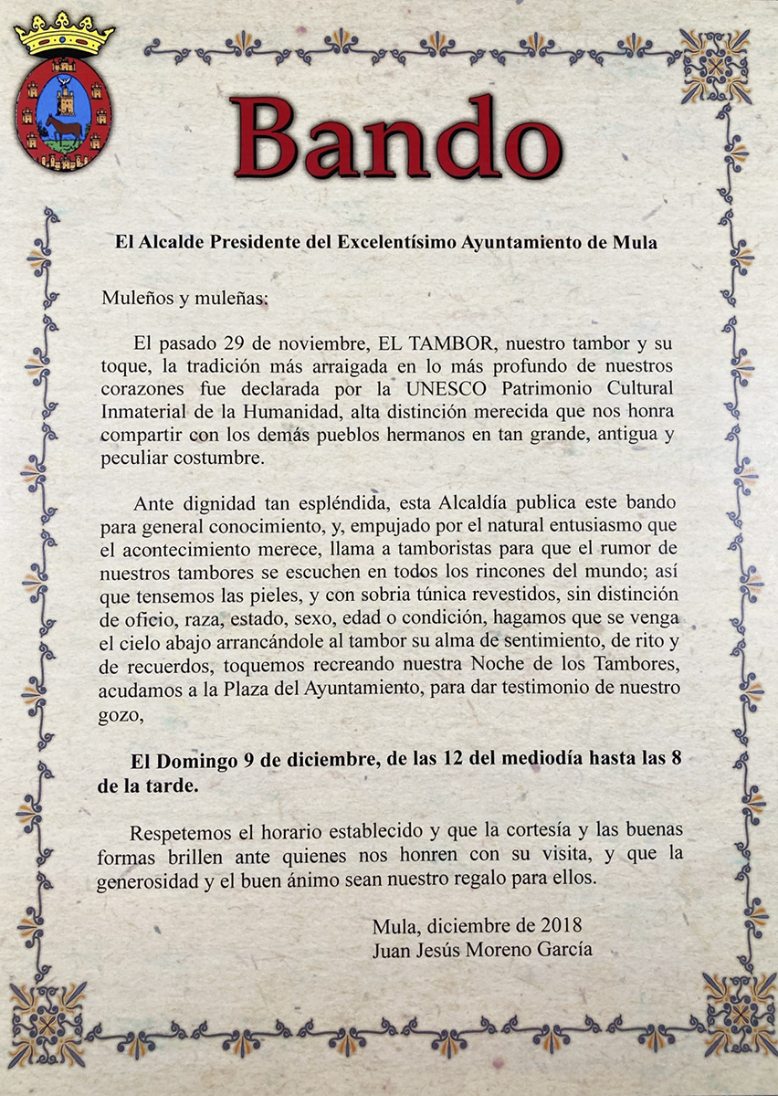 Bando Ciudad de Mula Año 2018 (2) (EXALTACIÓN DEL TAMBOR Y EL BOMBO)